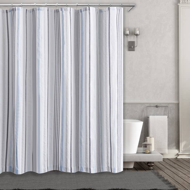 Bleu-gris Doublure de rideau de douche verticale en tissu à rayures multiples 70x72 en vente sur Faire
