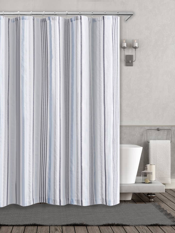 Forro de Cortina de Chuveiro Vertical Multistripe em Tecido Multistras 70x72 por atacado de Duck River