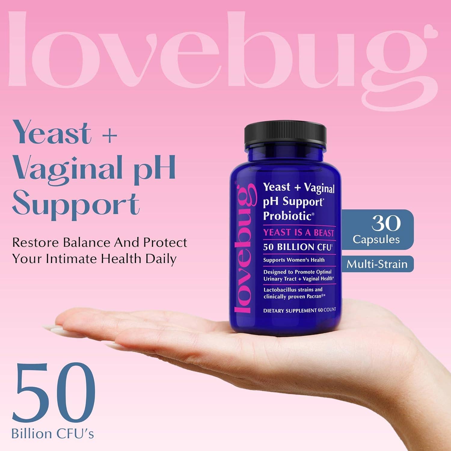 LoveBug Probiotics - Wholesale Oral Supplement/Vitamin - Yeast & Vaginal pH Support Probiotic Oral Supplement2