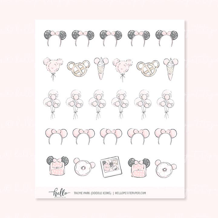 Doodle Ikoner (Theme Park) | håndtegnede planner klistermærker for engroshandel hos Hello Petite Paper