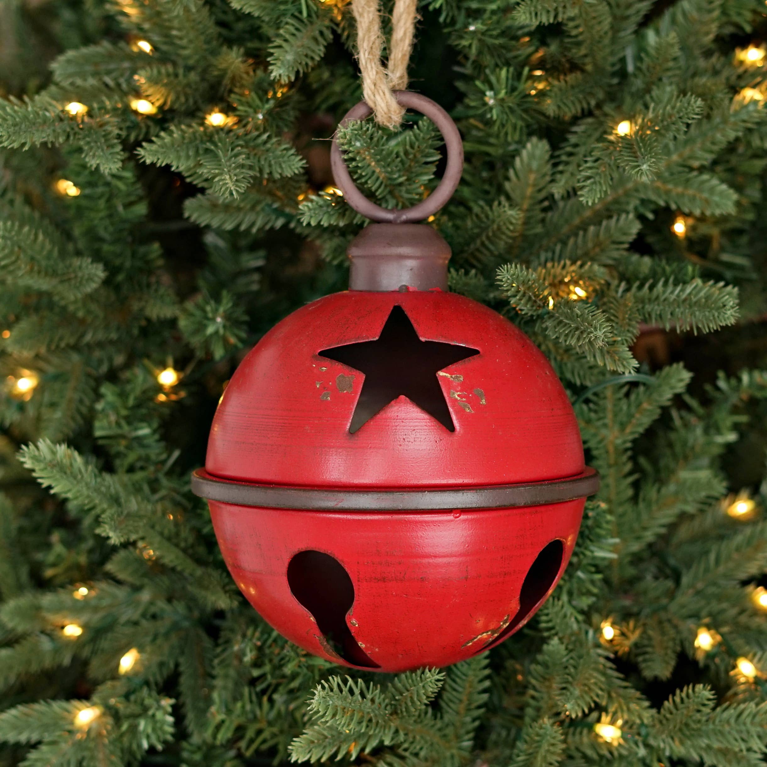 Impressive Enterprises, Inc. - Wholesale Christmas Decoration - M9967- Aged Finish Metal Bell w. Jute Loop-red(8"x8"x8.25")