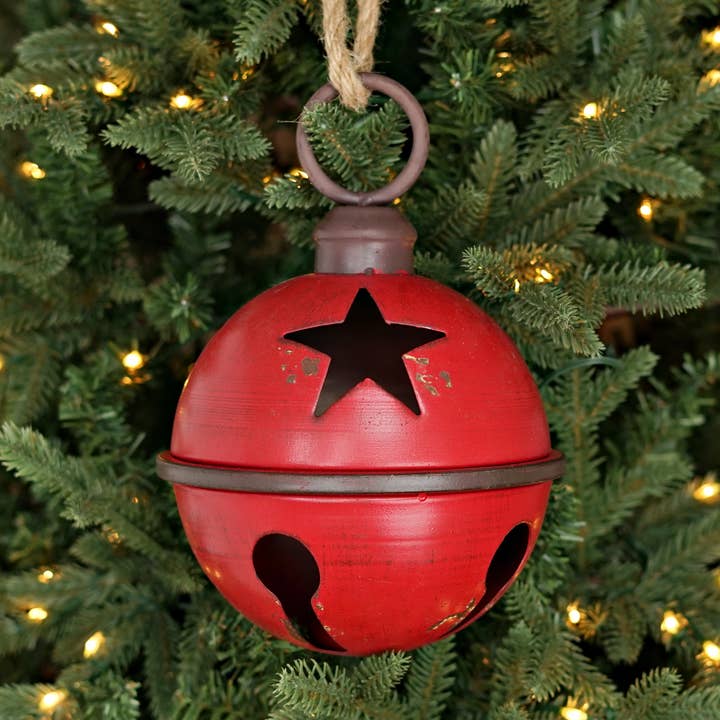 M9967- Aged Finish Metal Bell w. Jute Loop-red(8"x8"x8.25") for wholesale by Impressive Enterprises, Inc.