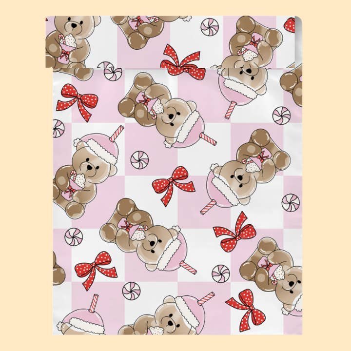 PINK STARBUCKS TEDDY BEARS POLY MAILER GIFT WRAP | 10 x 13 for wholesale by Clay Meadow