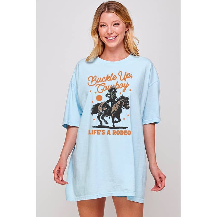 BUCKLE UP COWBOY VINTAGE GRAPHIC OVERSIZED TEE for wholesale by Illustrated Society
