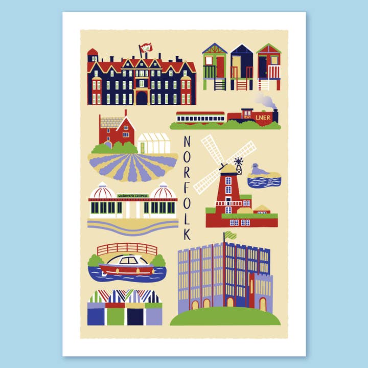 Norfolk design A4 print for wholesale by The Leaf Press