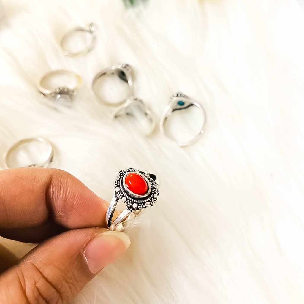 Karma Nepal Crafts - Wholesale Single Stone/Solitaire Ring - 100 Piece Bohemian Silver Crystal StackablRing  ($2.25 each)5
