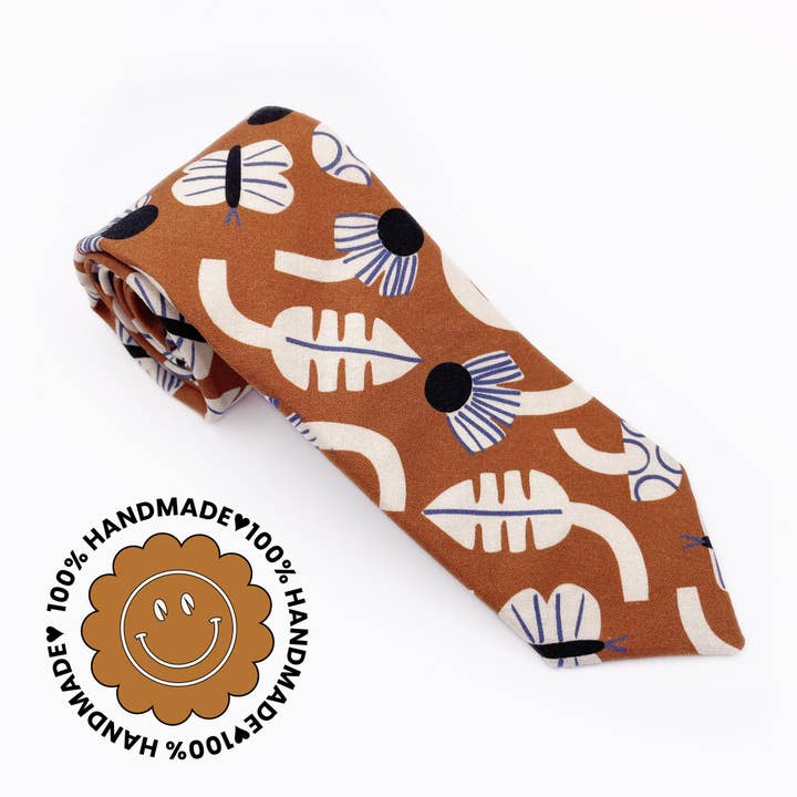 Terracotta Floral Neckties, Cottagecore Boho Menswear for wholesale by ELSE