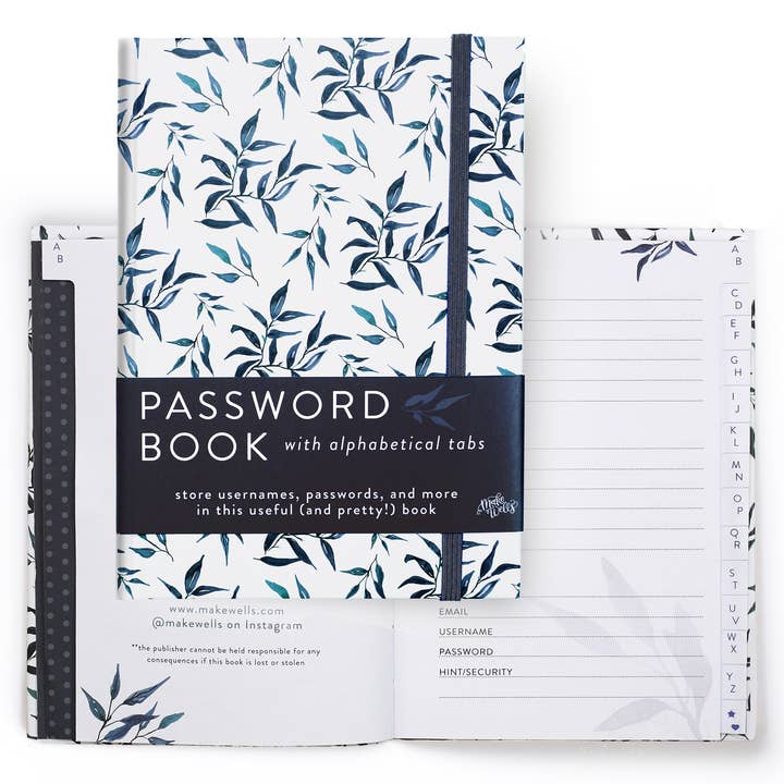 Makewells - Vente Journal intime - Carnet de mots de passe avec onglets alphabétiques et bracelet