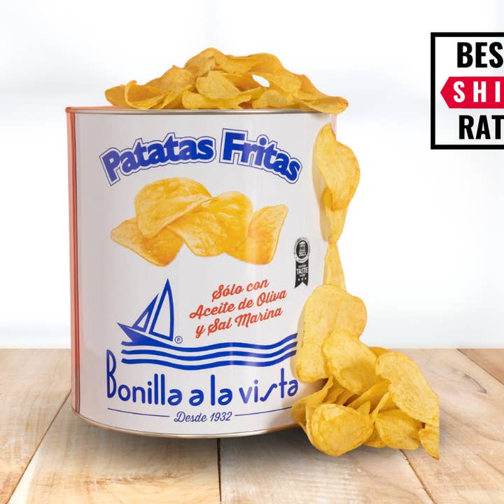 Bonilla a La Vista Potato Chips with Olive Oil Mini Can 40gr for wholesale by Casacella Foods