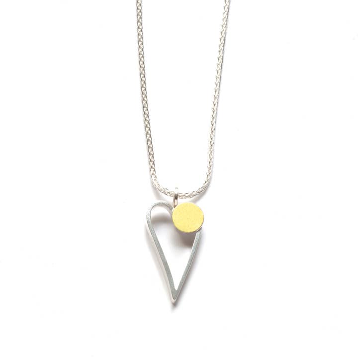 HS14N Skinny Heart Necklace with 18k Bimetal dot for wholesale by ASHKA DYMEL Studio