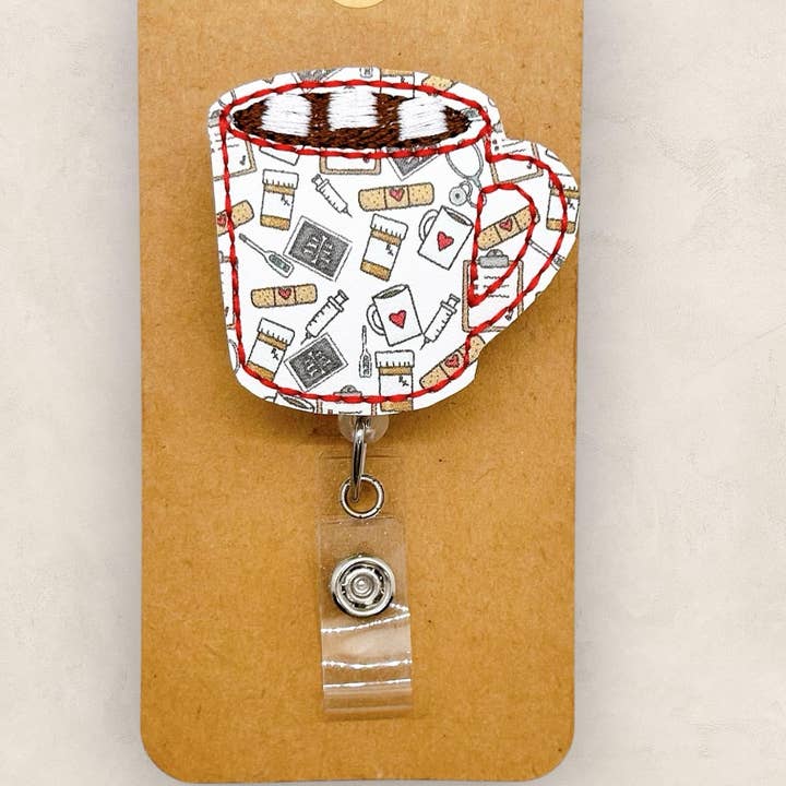 Porte-badge enrouleur avec mug en cacao à thème médical pour la vente par The SmallTownSunshine Company