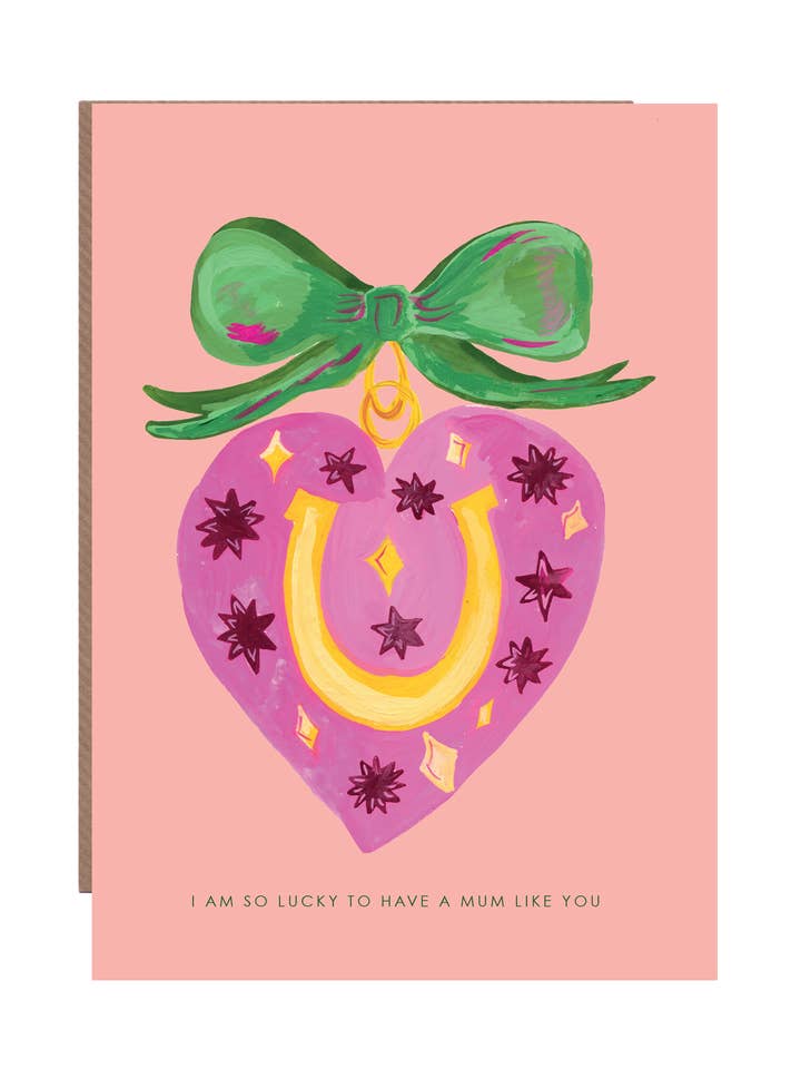 'Lucky Mum' Decorative Heart Greetings Card for wholesale by Hutch Cassidy (Greetings Cards and Paper Goods)