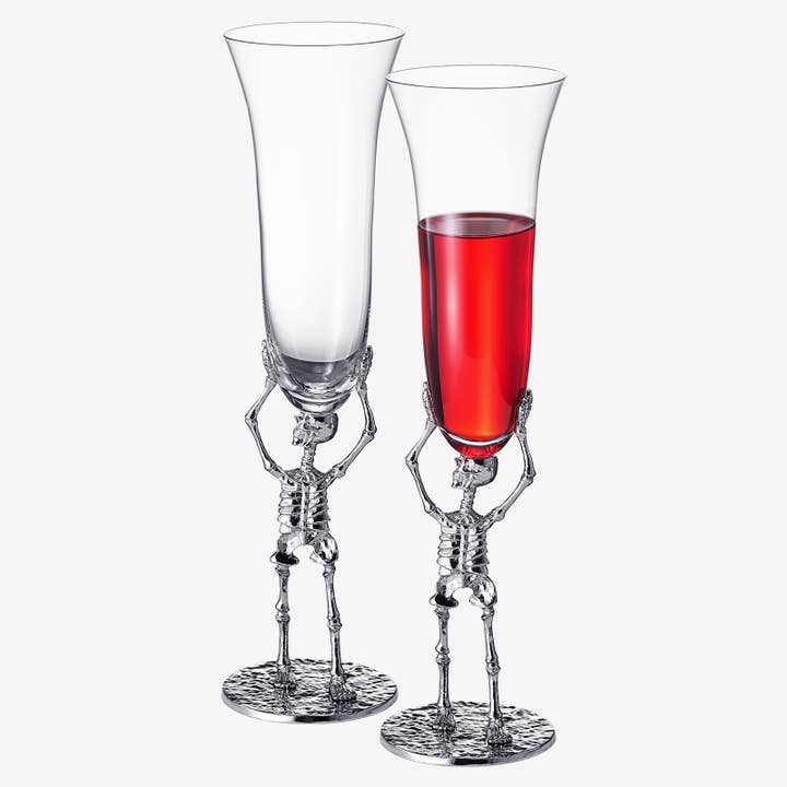 The Wine Savant / Khen Glassware - Wholesale Champagne Flute - Stemmed Skeleton Champagne Flute Glass | Set of 2 | 7.5oz
