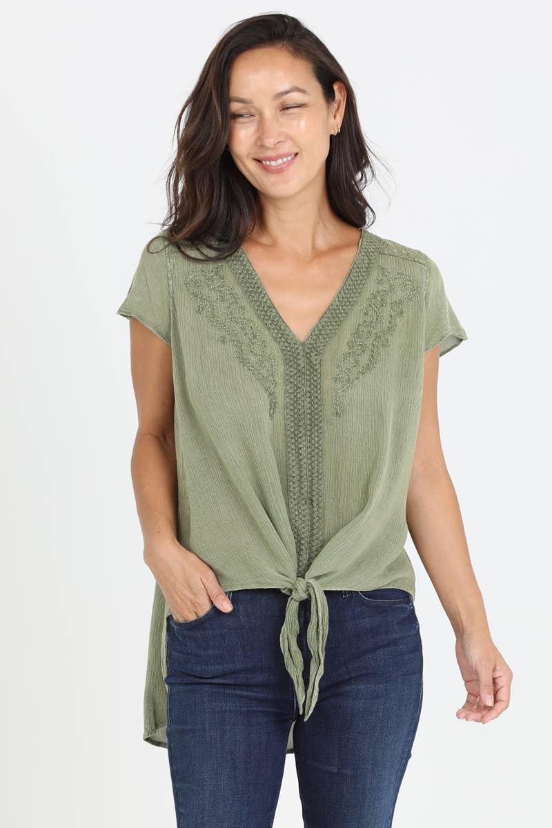 Nostalgia - Wholesale Blouse - Women's - N2U60-ASIS V NECK TIE WAIST TOP WTIH EMBROIDERY AND LACE14