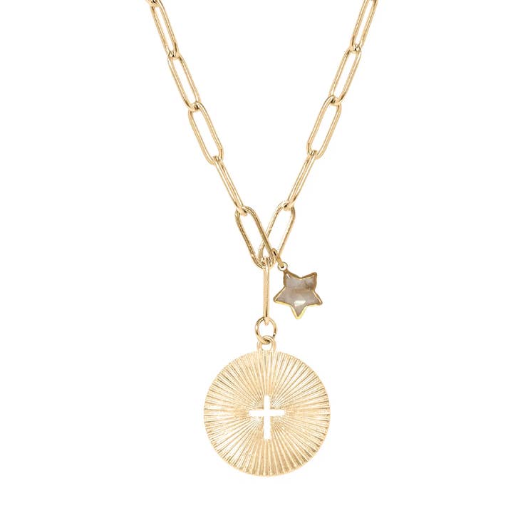 Gemstone Cross Medallion Star Necklace - Fall Colors for wholesale by Mint + Sky