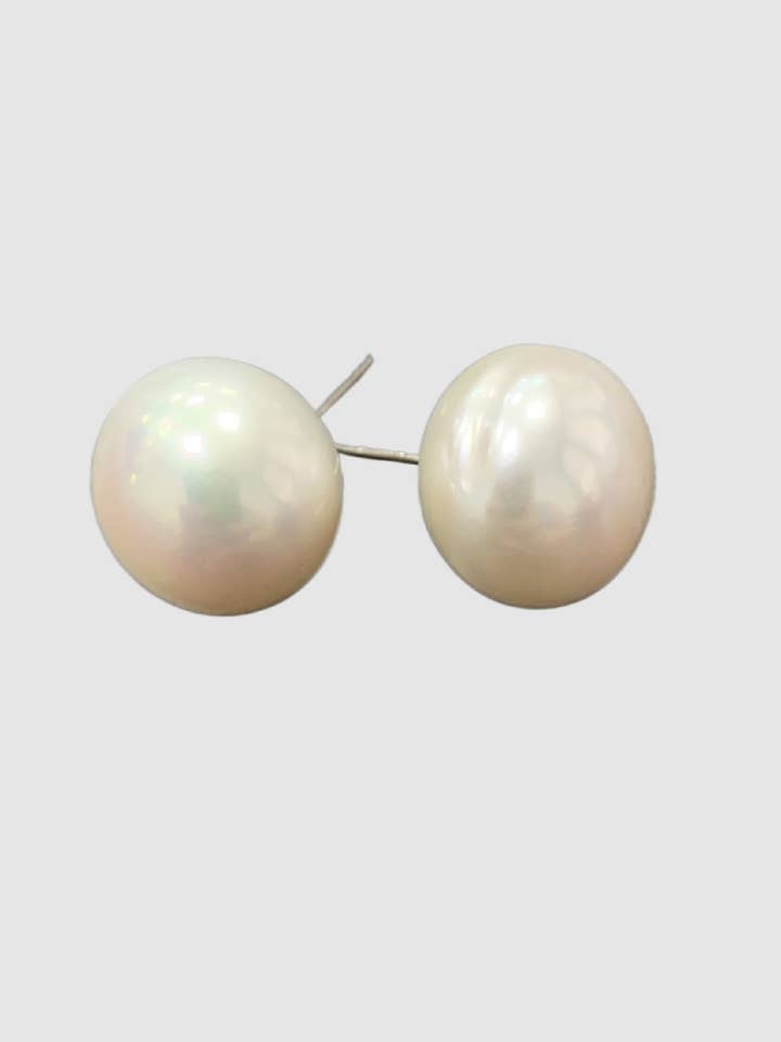 14KW Large Pearl Button Stud Earrings for wholesale by Raja Jewels