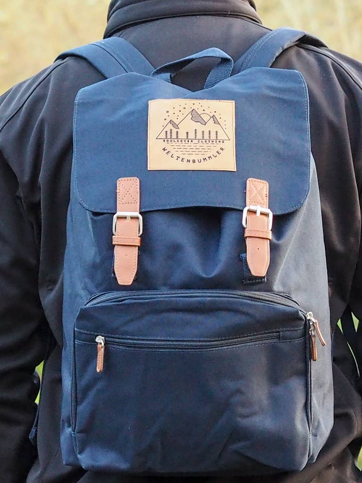 Zaino Globetrotter (blu) per la vendita all'ingrosso da parte di Soulcover