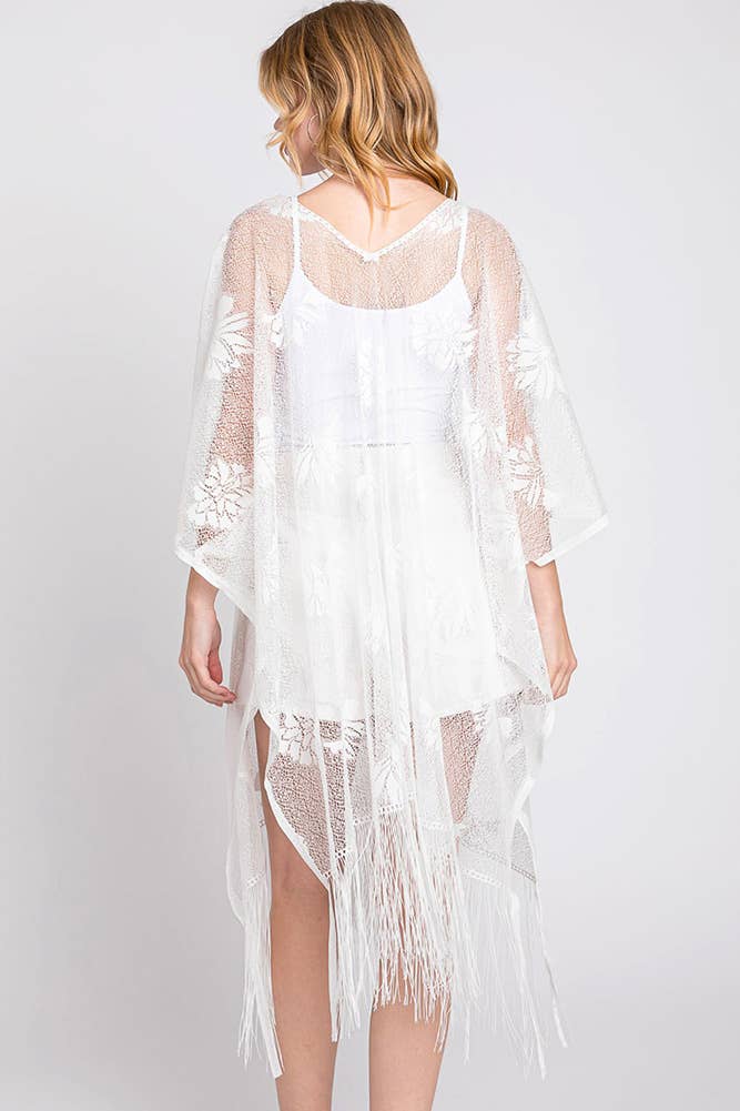 Hana - Wholesale Swim Cover Up - Women's - Floral Lace Summer Poncho Cover Up with Tassel3