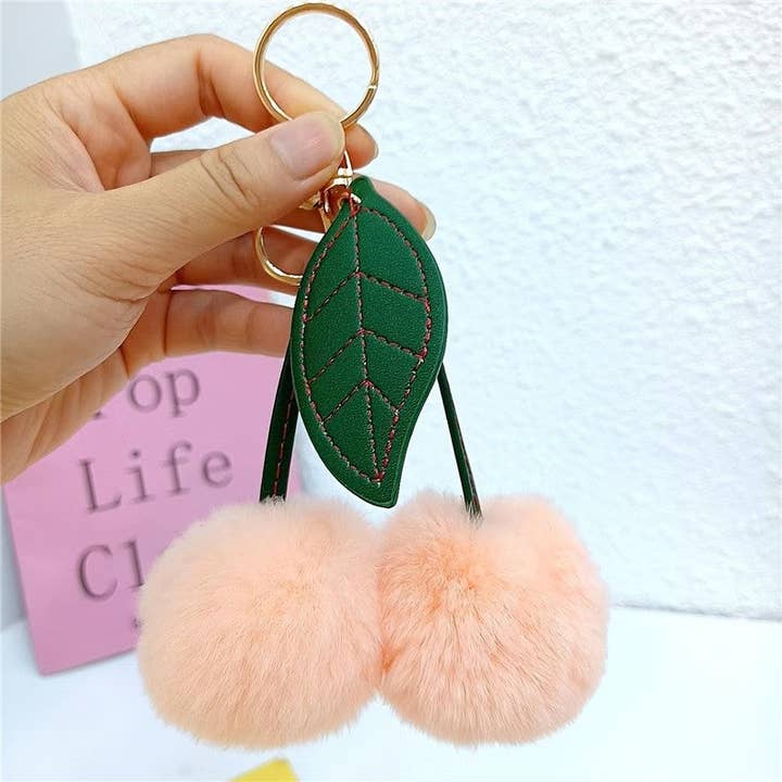 FurDecoration - Wholesale Keychain - Women's - Fluffy Cherry Rex Rabbit Fur Keychain