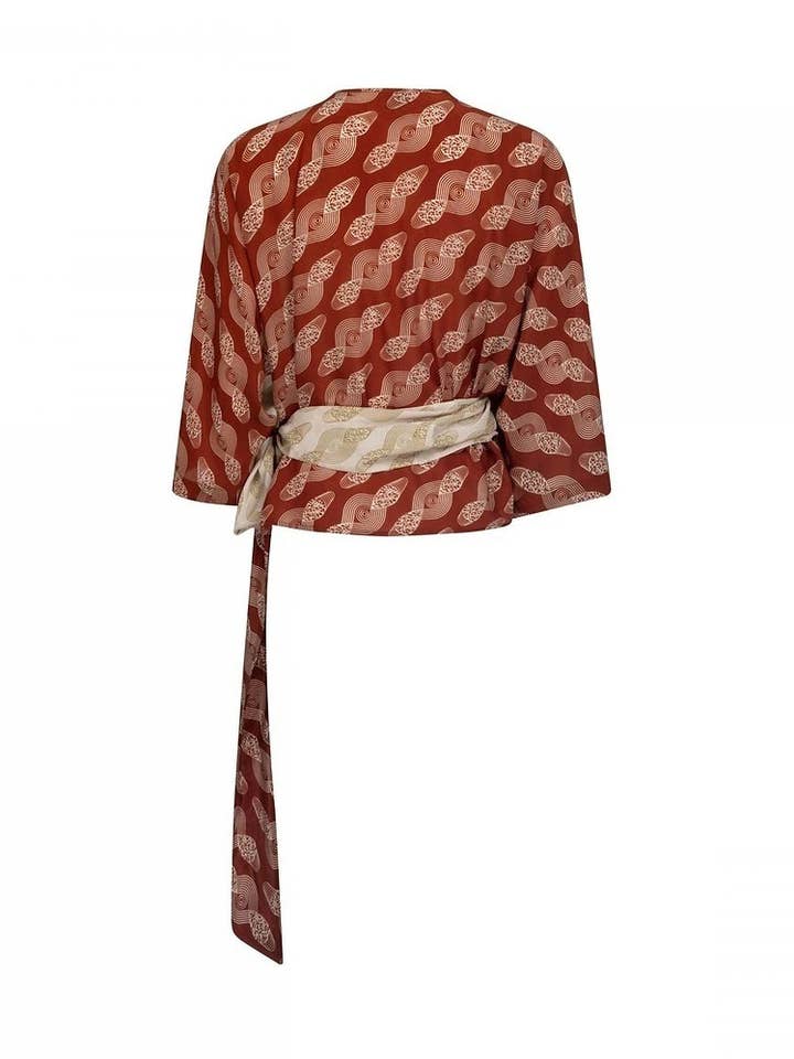 Print Party Brown/Green Wrap Top for wholesale by AOB