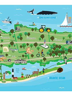 Long Island Illustrated Map for wholesale by LOST DOG art & frame