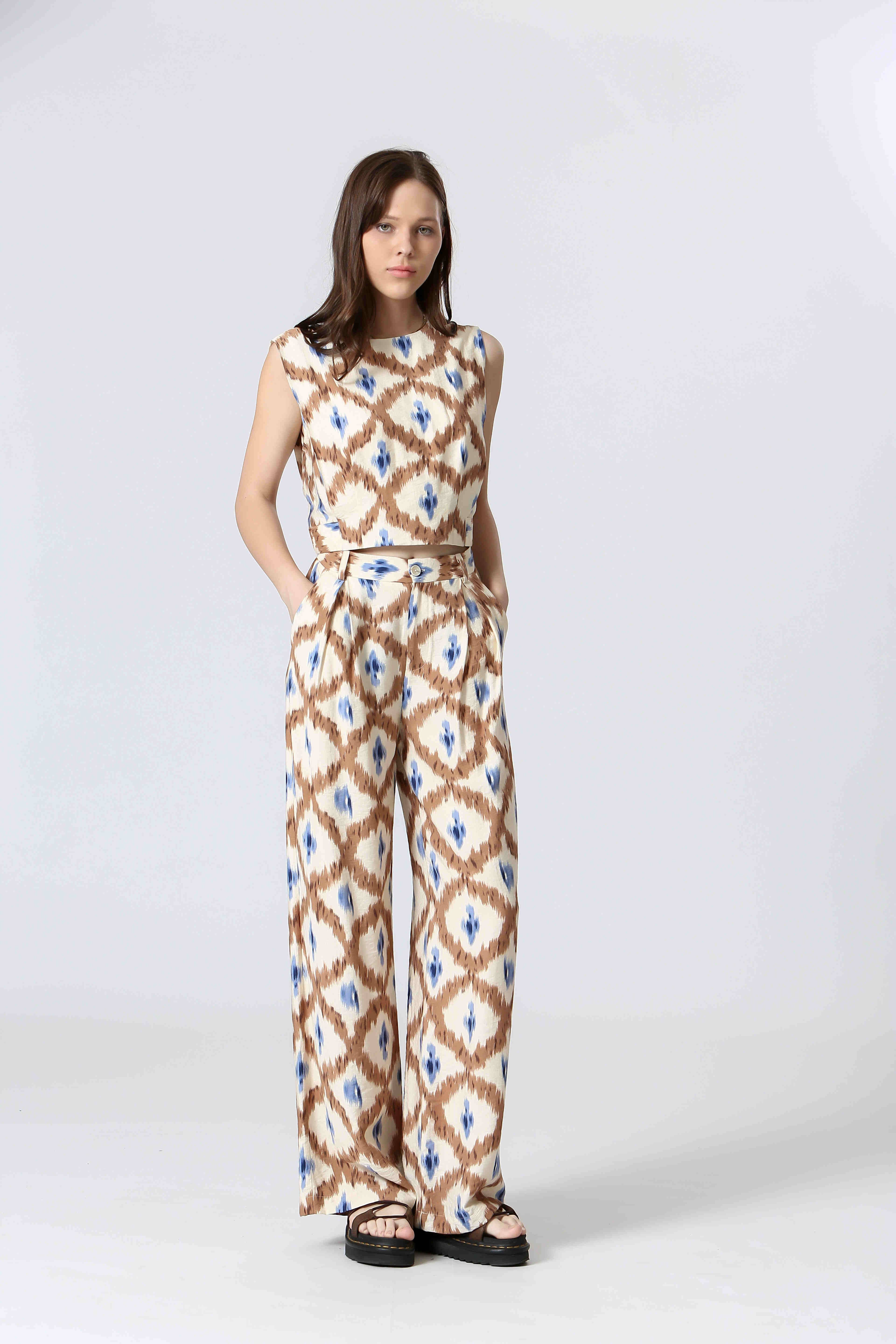 Brown T25141032 - Ladies Printed High Waisted Pants for wholesale on Faire2