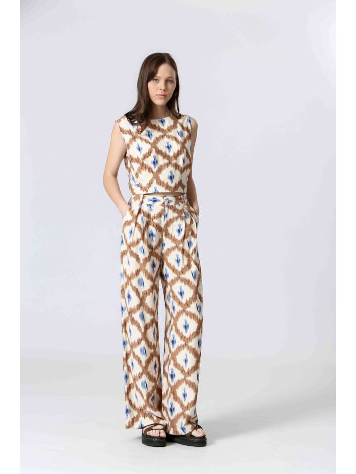 Brown T25141032 - Ladies Printed High Waisted Pants for wholesale on Faire2