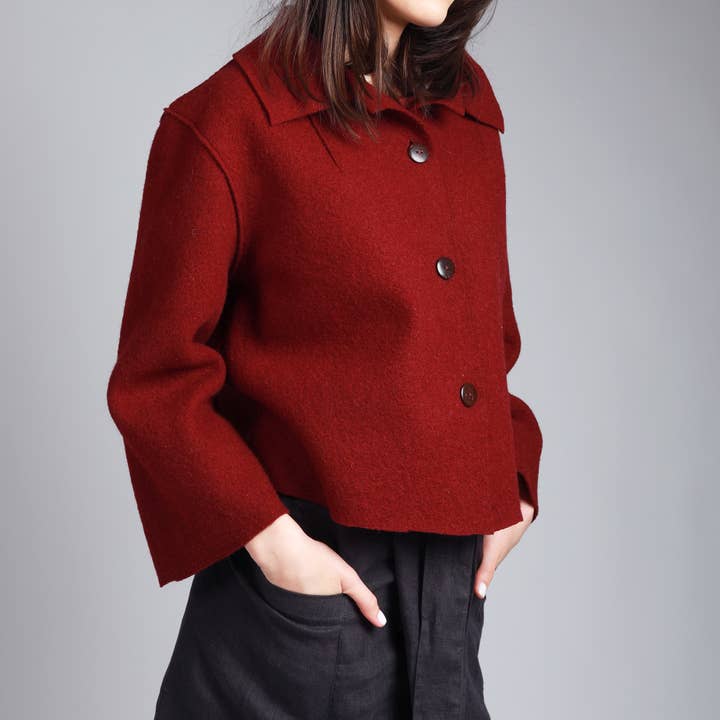Knotium - Wholesale Jas - Dames - FRANKIE Ongevoerde Verkorte Gekookte Wol Cape Jas