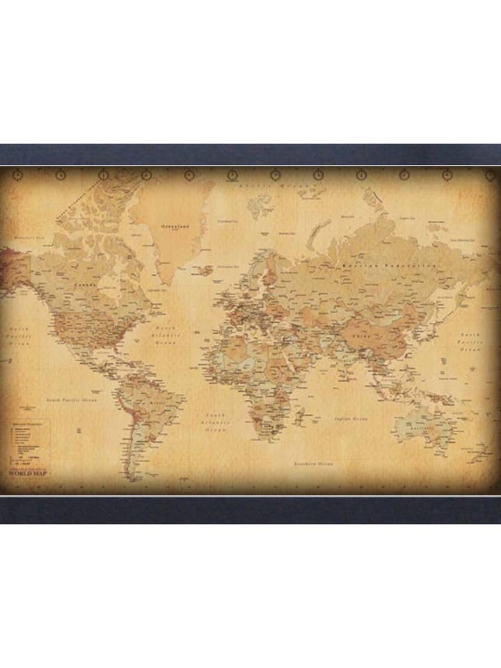 World Map - Vintage Framed Print for wholesale by Pyramid America