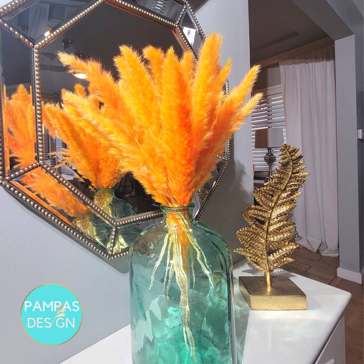 Pampas Design – wholesale Torkade/pressade blommor – Pampas Grass Orange 30 Stammar