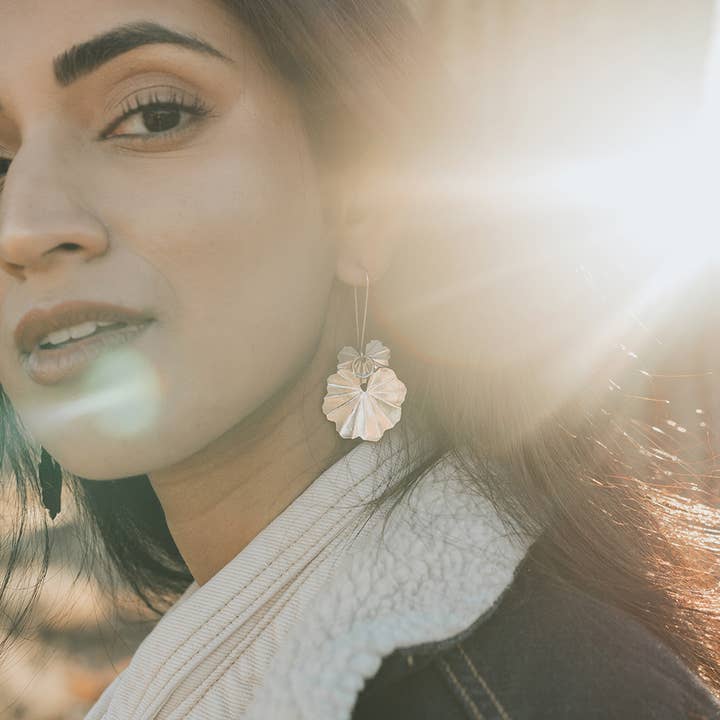 Matr Boomie Fair Trade - Wholesale Dangle Earrings - Sayuri Ginkgo Leaf Silver Dangle Earrings1