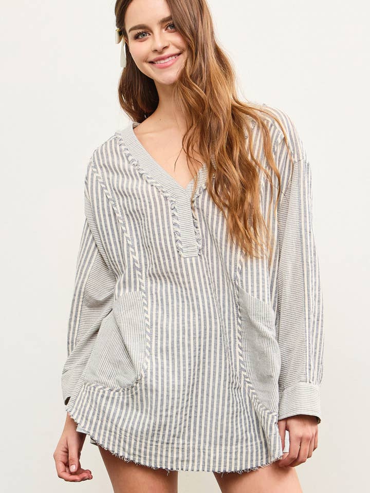 PATCH POCKET V-NECK TOP for wholesale by Mustard Seed