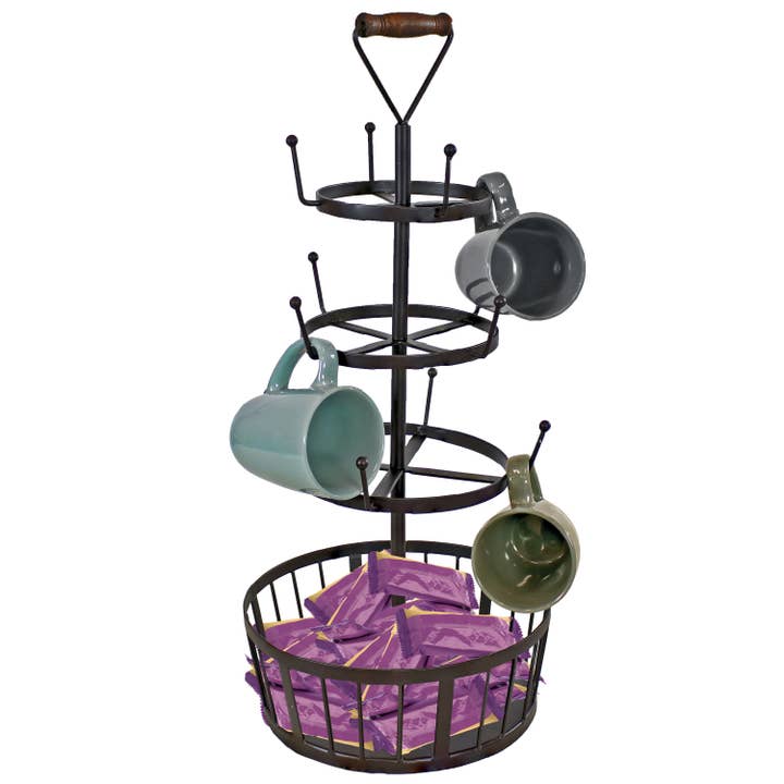 Sunnydaze Decor - Wholesale Kitchen Storage/Organizer - Round 4-Tier Iron Coffee Mug Tree Holder with Hooks - Brown4