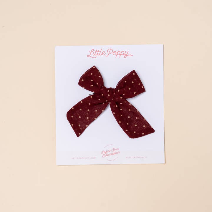 Little Poppy Co - Wholesale Hair Bow - Kids - Cabernet Chiffon Dot Bow Clip