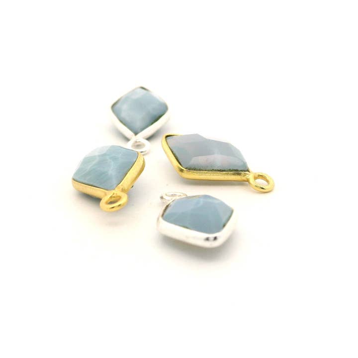 Purity Beads - Wholesale Individual charm/pendant - Blue Opal Diamond Shape Pendant – 8mmx12mm,12mmX15mm Gold Plated over Sterling Silver and Sterling Silver Bezel, 1 Pc