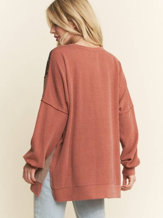 HEIMISH - Wholesale Tunic - Women's - ET7988-11 SOLID AND FLORAL URBAN RIB CONTRAST TOP11