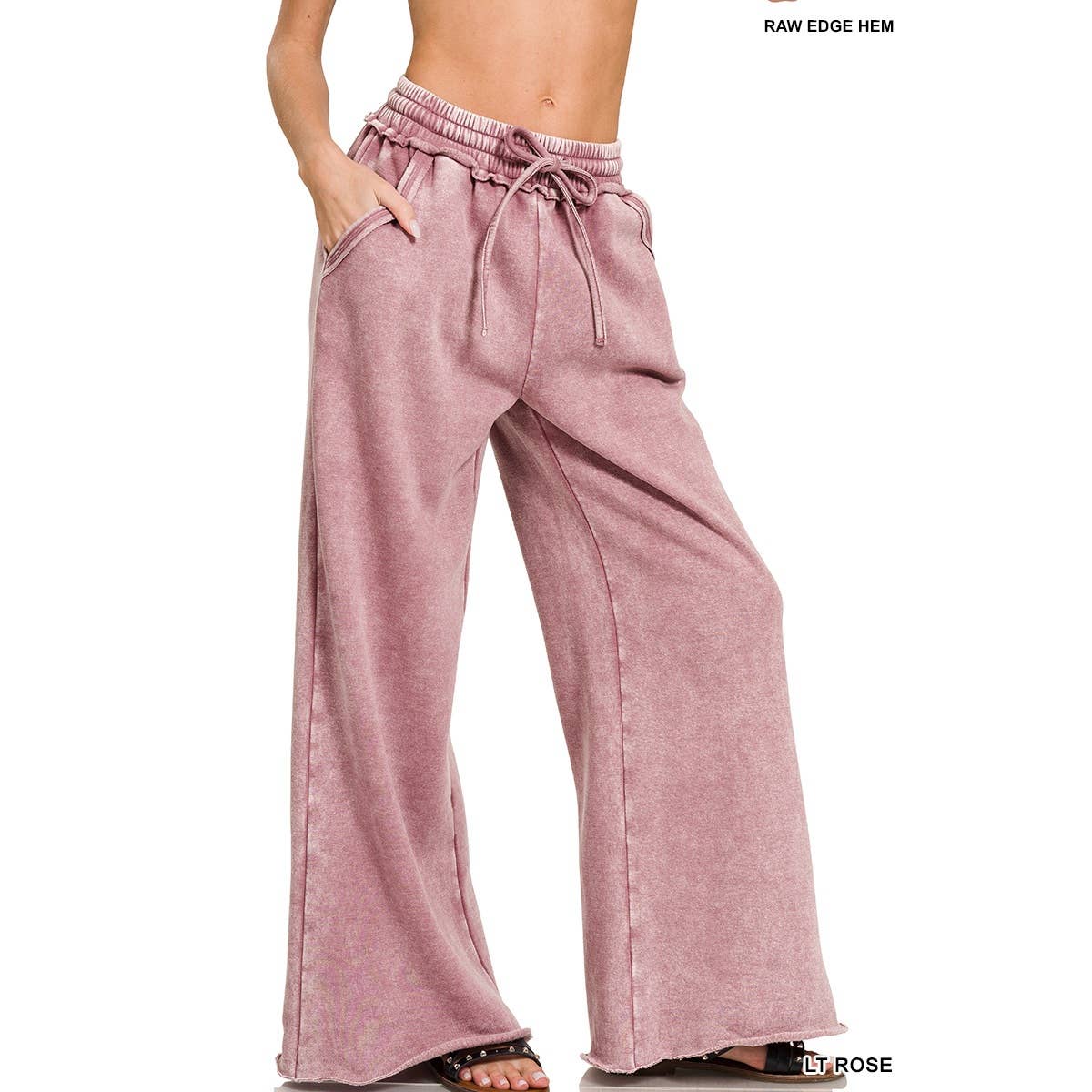 Apolline - Wholesale Pants - Women's - Acid wash fleece palazzo sweatpants with pockets11