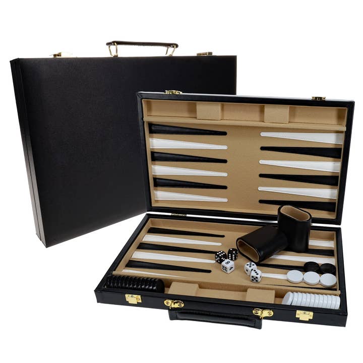 WE Games Black Leatherette Backgammon Set, 14.75 inches for wholesale by Wood Expressions
