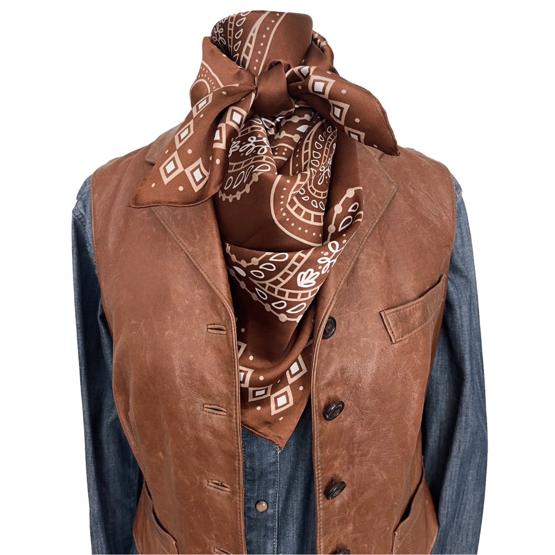 Cowtown Wild Rags - Wholesale Scarf - Unisex - Paisley Wild Rags (Mesquite) | Brown Silk Scarf5