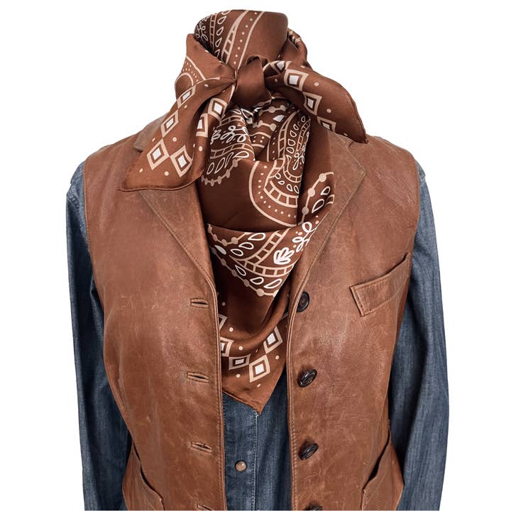 Cowtown Wild Rags - Wholesale Scarf - Unisex - Paisley Wild Rags (Mesquite) | Brown Silk Scarf5