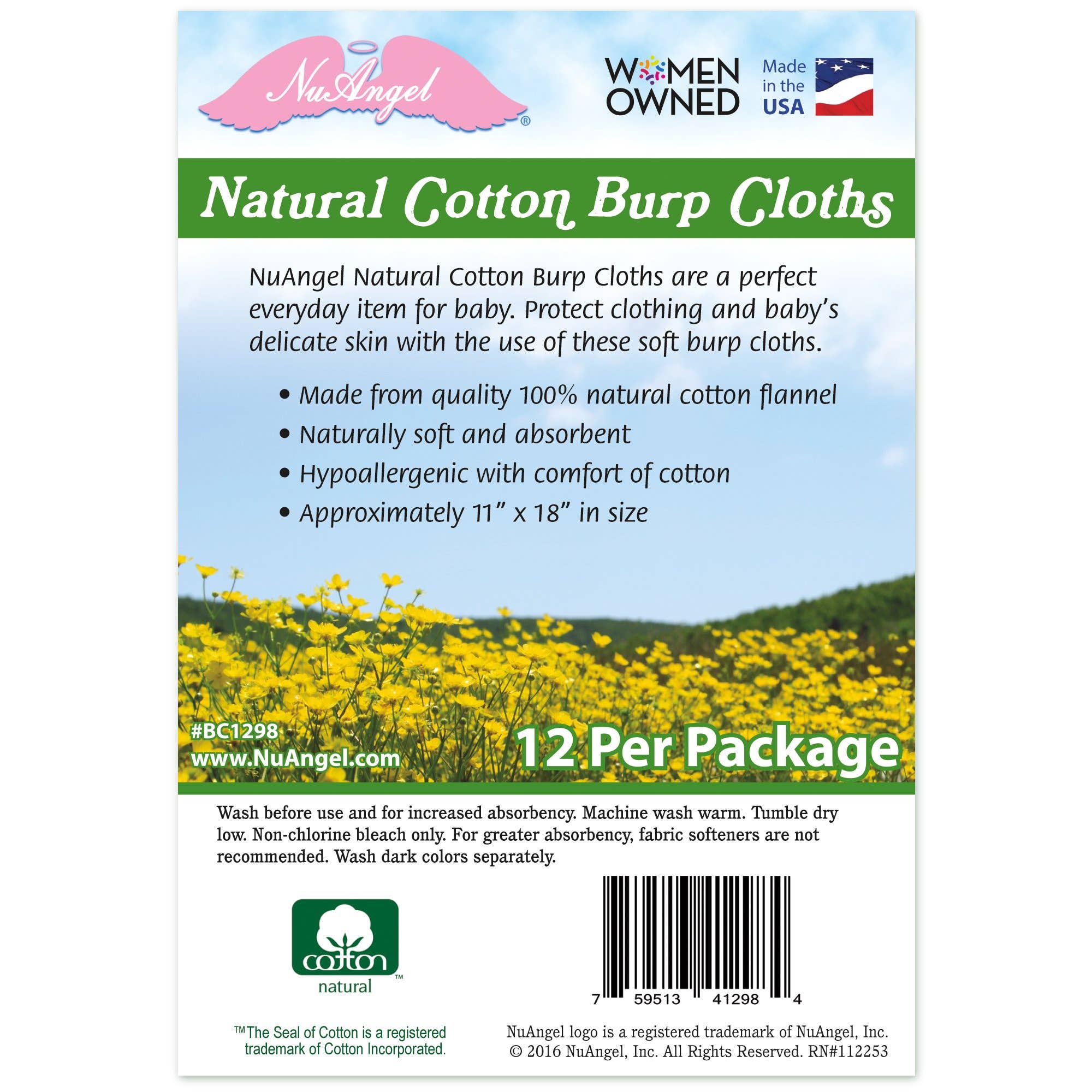 NuAngel - Wholesale Burp Cloth Set - Baby - Natural Cotton Burp Cloths, 12 ct.1