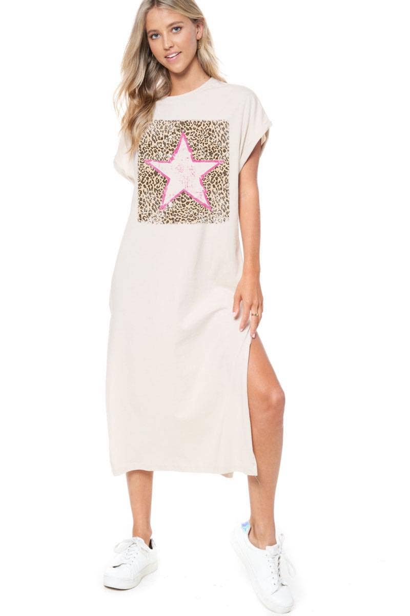 Zutter - Wholesale Dress - Women's - Vintage Leopard Star Graphic Maxi Dress Top4