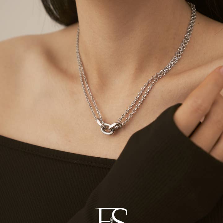 Furano Studio - Wholesale Link & Chain Necklace - Silver Double Layer Snake Chain Necklace3
