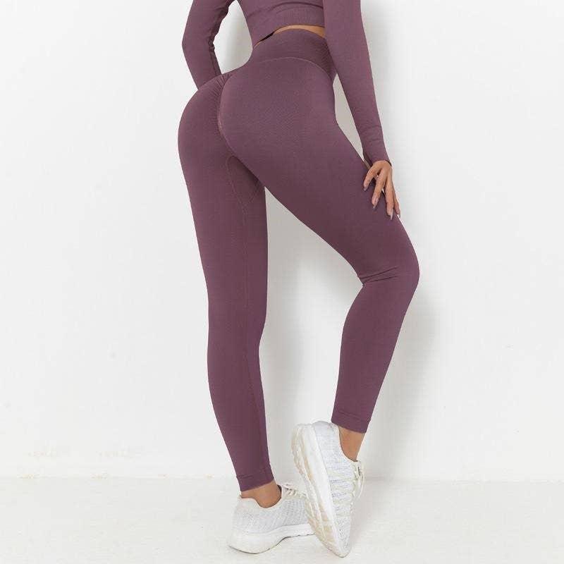 FurDecoration - Wholesale Athletic/Lounge Leggings - Women's - Solid Color High-Waisted Elastic Push-Up Sports Leggings2