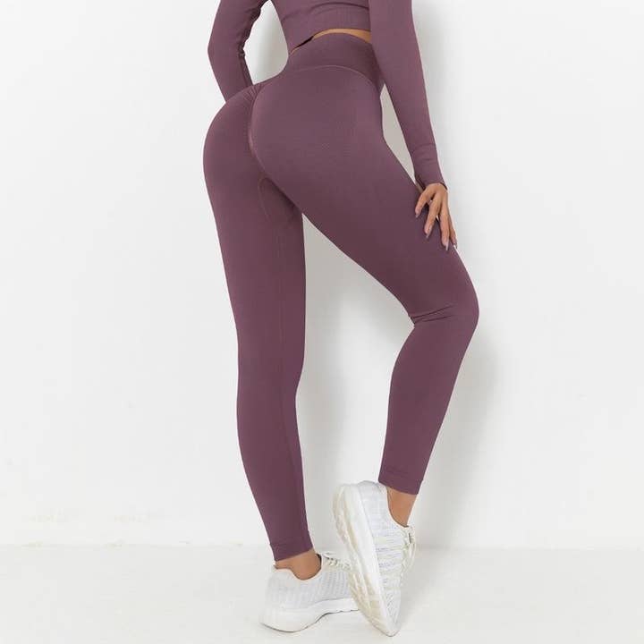 FurDecoration - Wholesale Athletic/Lounge Leggings - Women's - Solid Color High-Waisted Elastic Push-Up Sports Leggings2