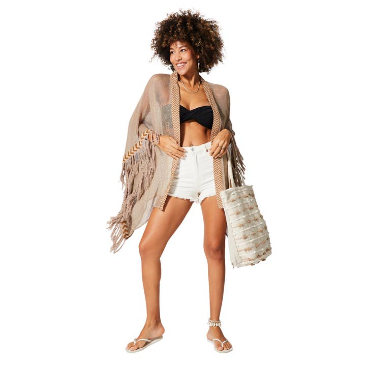 SOMMERKIMONO MIT KURZEN 3/4-ÄRMELN MBK5001E für den Großhandel von La Mano Boho