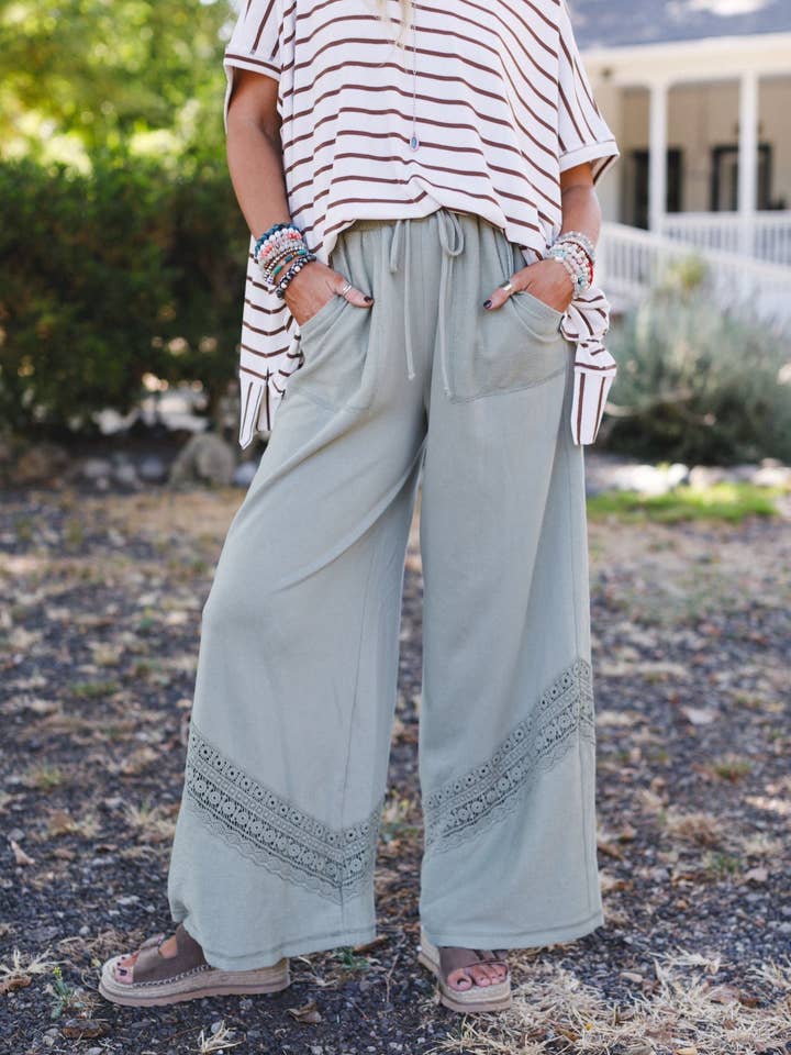 Three Bird Nest - Wholesale Pants - Women's - Lyrical Wide Leg Pants - Green