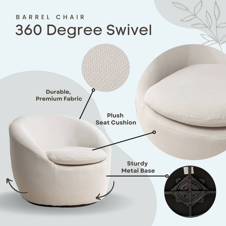 HOMYCASA DESIGN INC - Wholesale Chair - Winnie Modern Teddy Boucle Fabric Barrel Chair 360 Swivel16