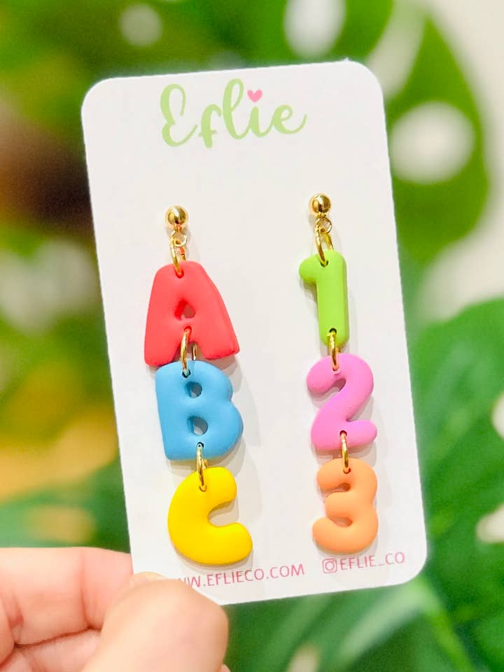 Back To School Alphabet Number Earrings | 123 Dangle Earring for wholesale by Eflie