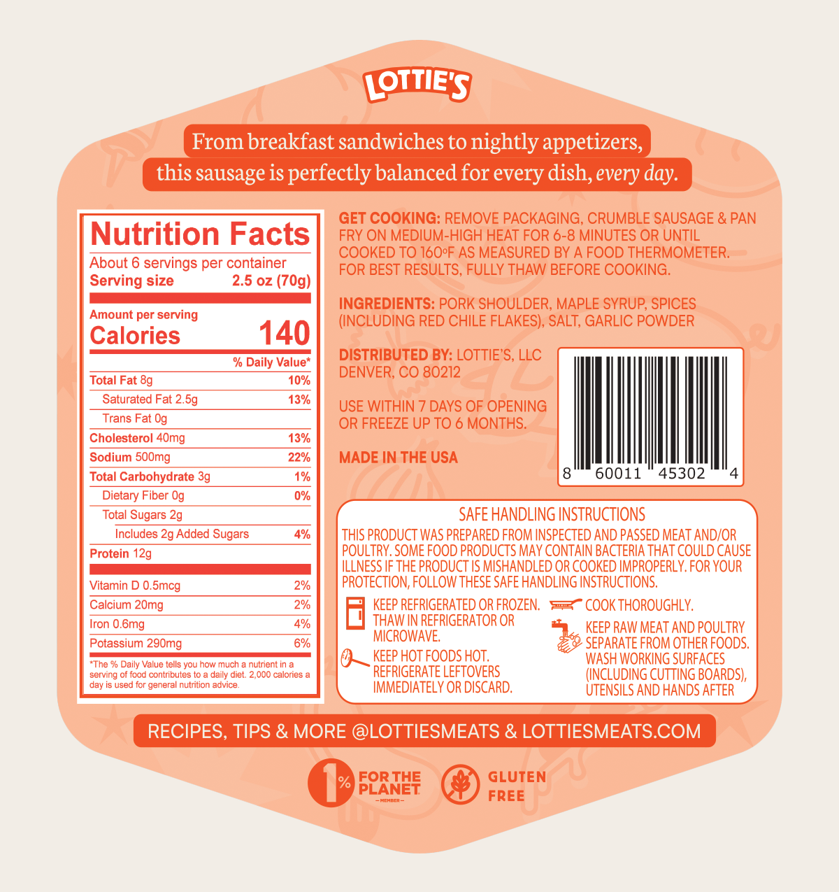 Lottie's Meats - Wholesale Sausage - Everyday (Breakfast) Sausage | Ground Pork Blends | 16 oz6